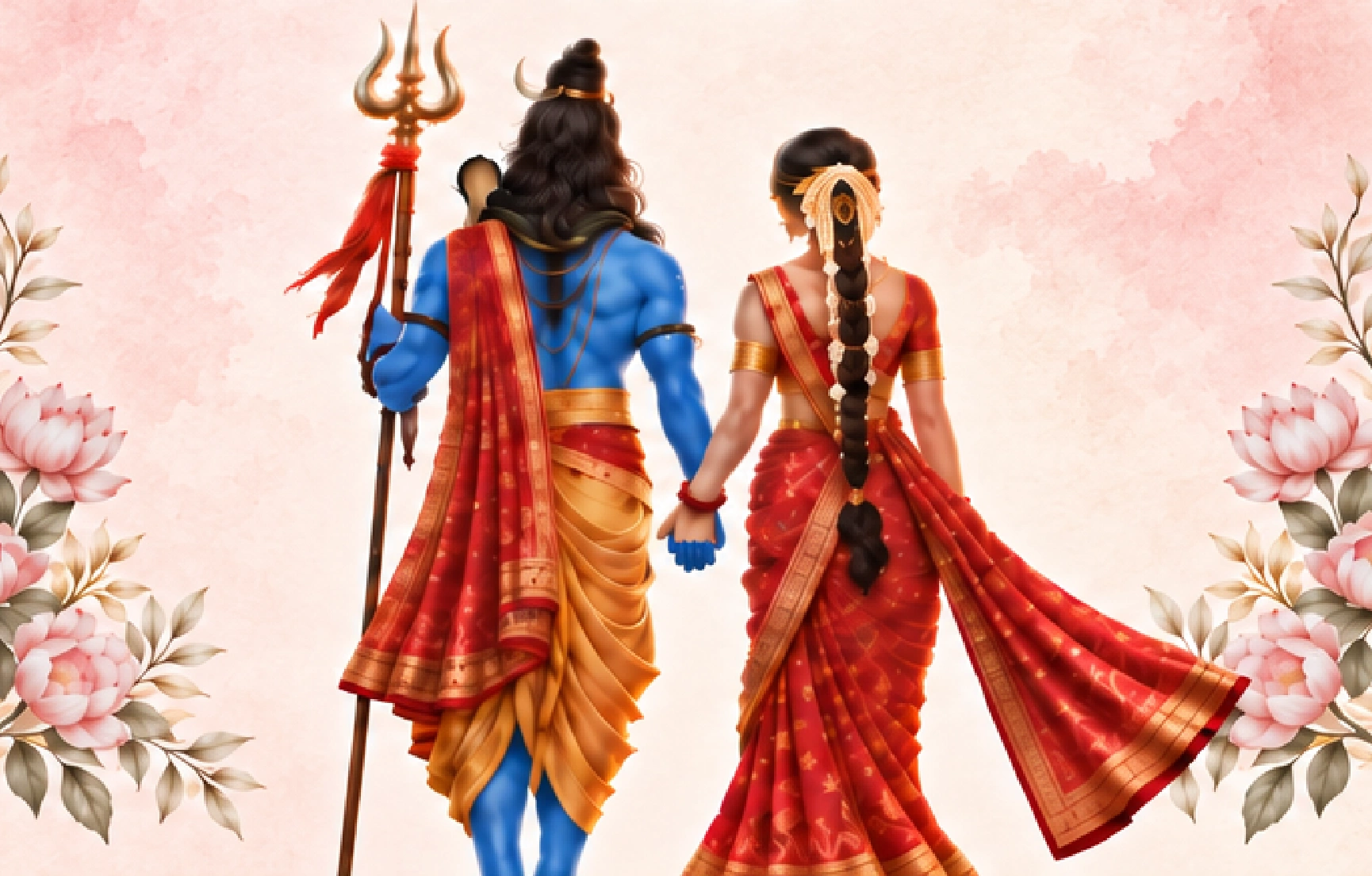 Shiva and Parvati walking hand in hand